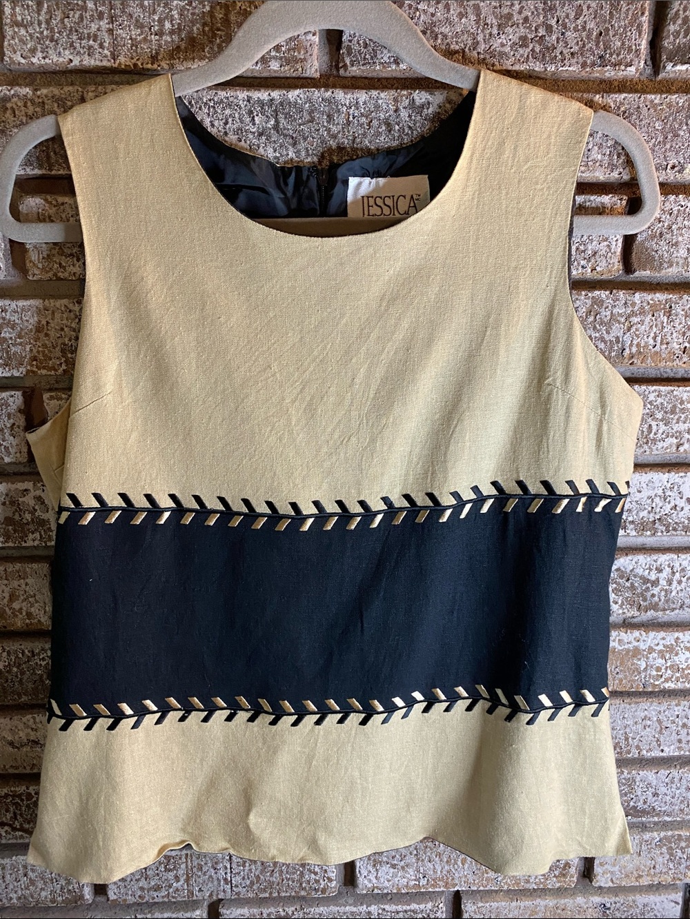Vintage Jessica Tan and Black Sleeveless Tank with Contrast Trim